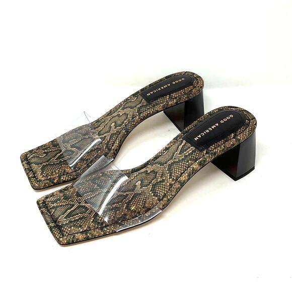 Good American Block Heel Slide Sandal Desert Snake Size 12 GA119K-X - Picture 1 of 8